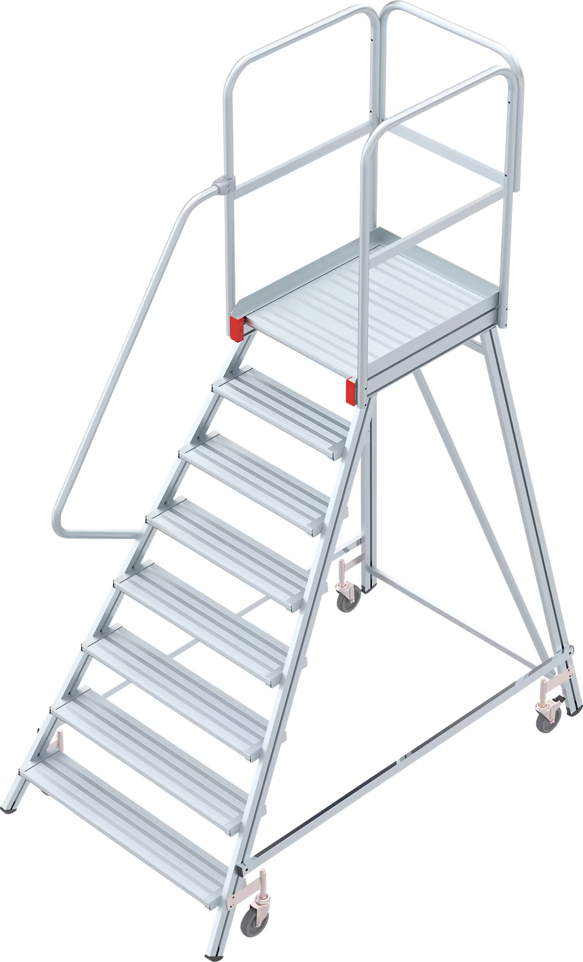 Escalera de plataforma de aluminio con ruedas, unilateral, 8 escalones