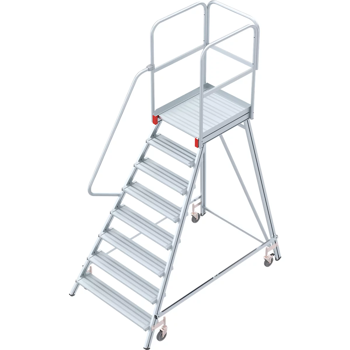 Escalera de plataforma de aluminio con ruedas, unilateral, 8 escalones