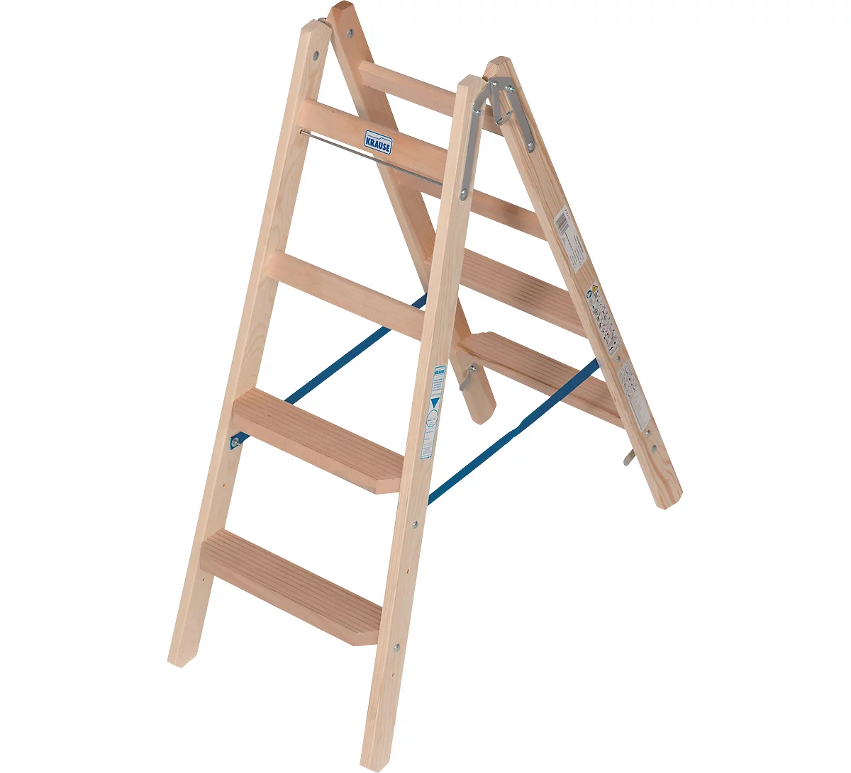 Escalera de tijera Krause, bilateral, TRBS 2121-2, con gancho para cubos, 2 x 4 escalones/peldaños, madera