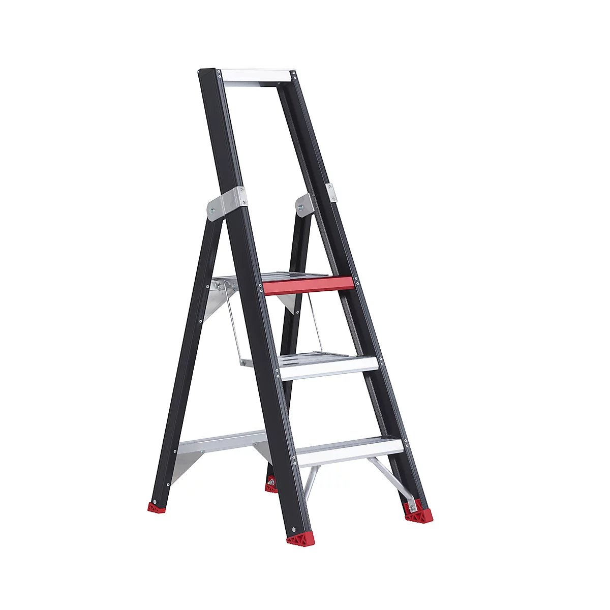 Escalera de tijera Professional Topline, unilateral, aluminio, 3 escalones, negro