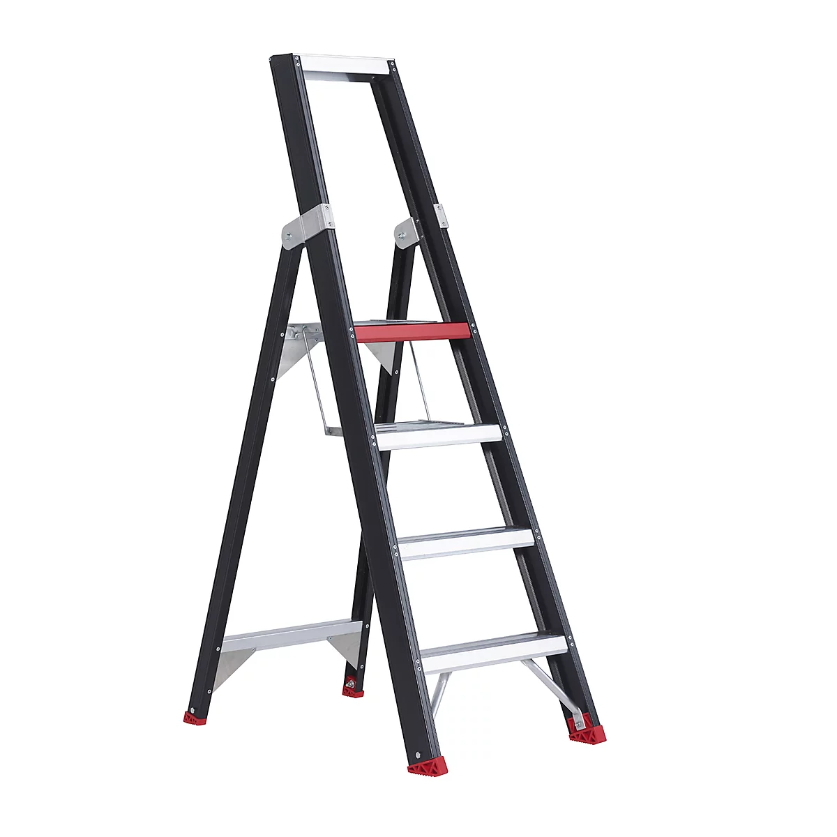 Escalera de tijera Professional Topline, unilateral, aluminio, 4 escalones, negro