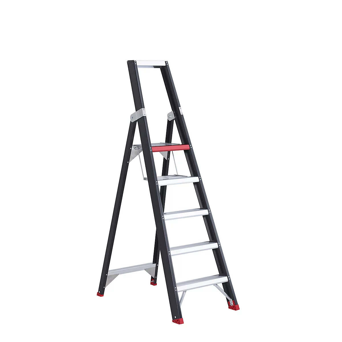 Escalera de tijera Professional Topline, unilateral, aluminio, 5 escalones, negro