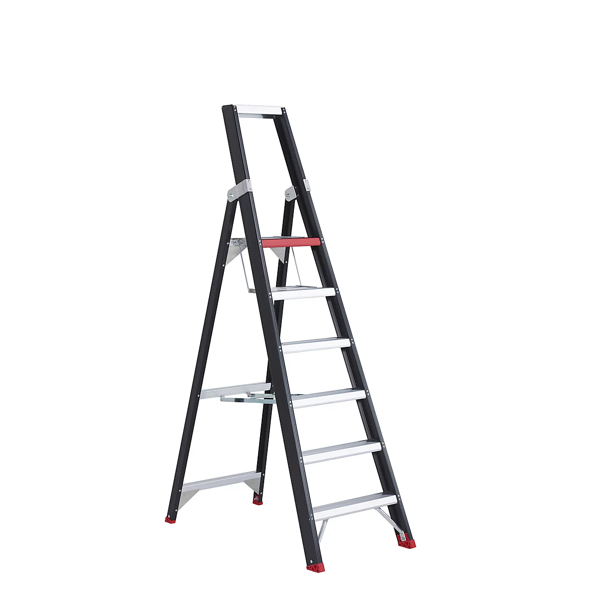 Escalera de tijera Professional Topline, unilateral, aluminio, 6 escalones, negro