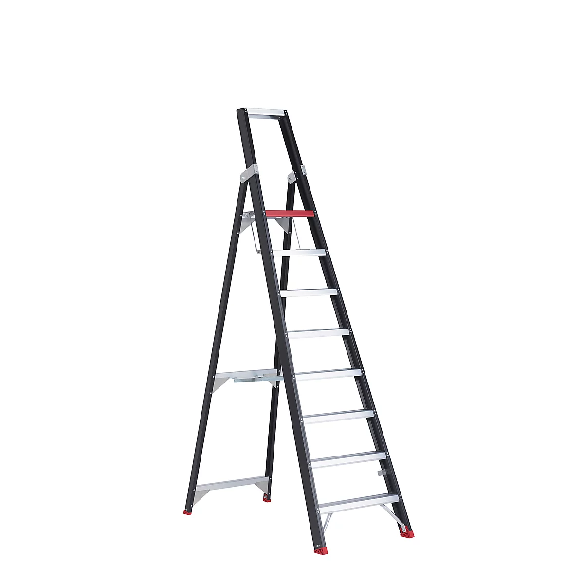 Escalera de tijera Professional Topline, unilateral, aluminio, 8 escalones, negro
