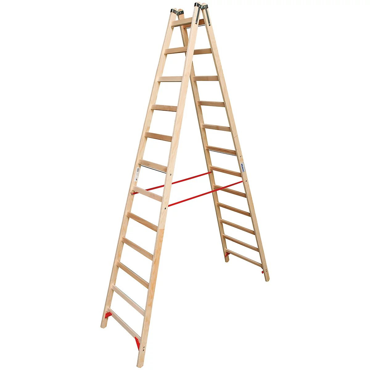 Escalera doble de peldaños, madera, 2 x 12 peldaños