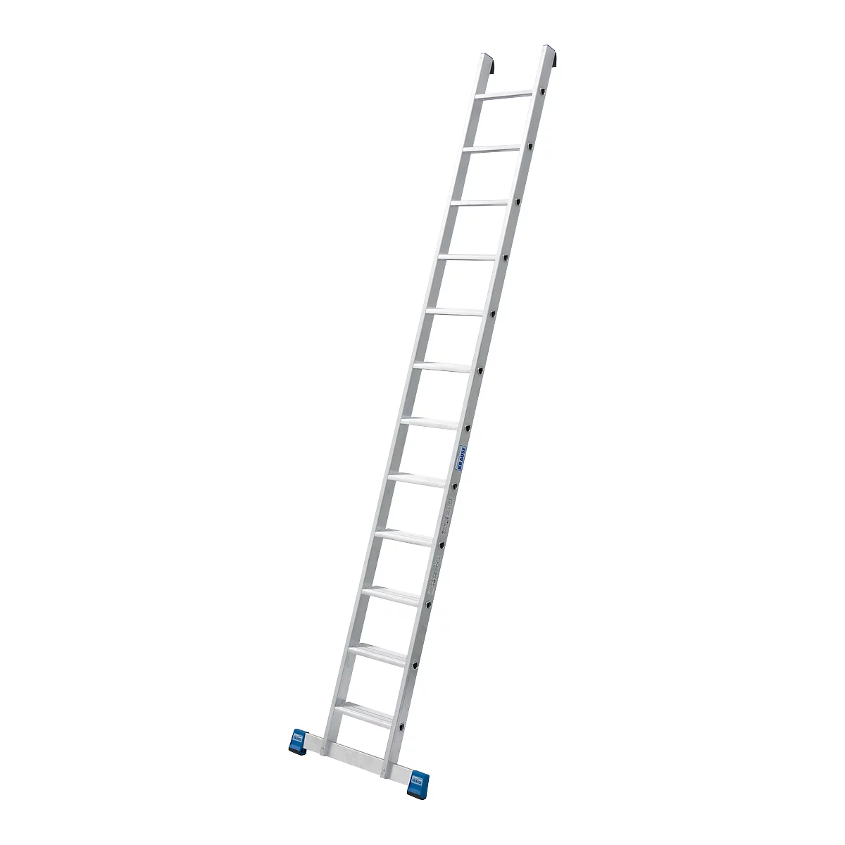 Escalera simple Krause, TRBS 2121-2, altura de trabajo 4100 mm, 12 peldaños de perfil antideslizante con T 80 mm, tacos para los pies, travesaño, aluminio