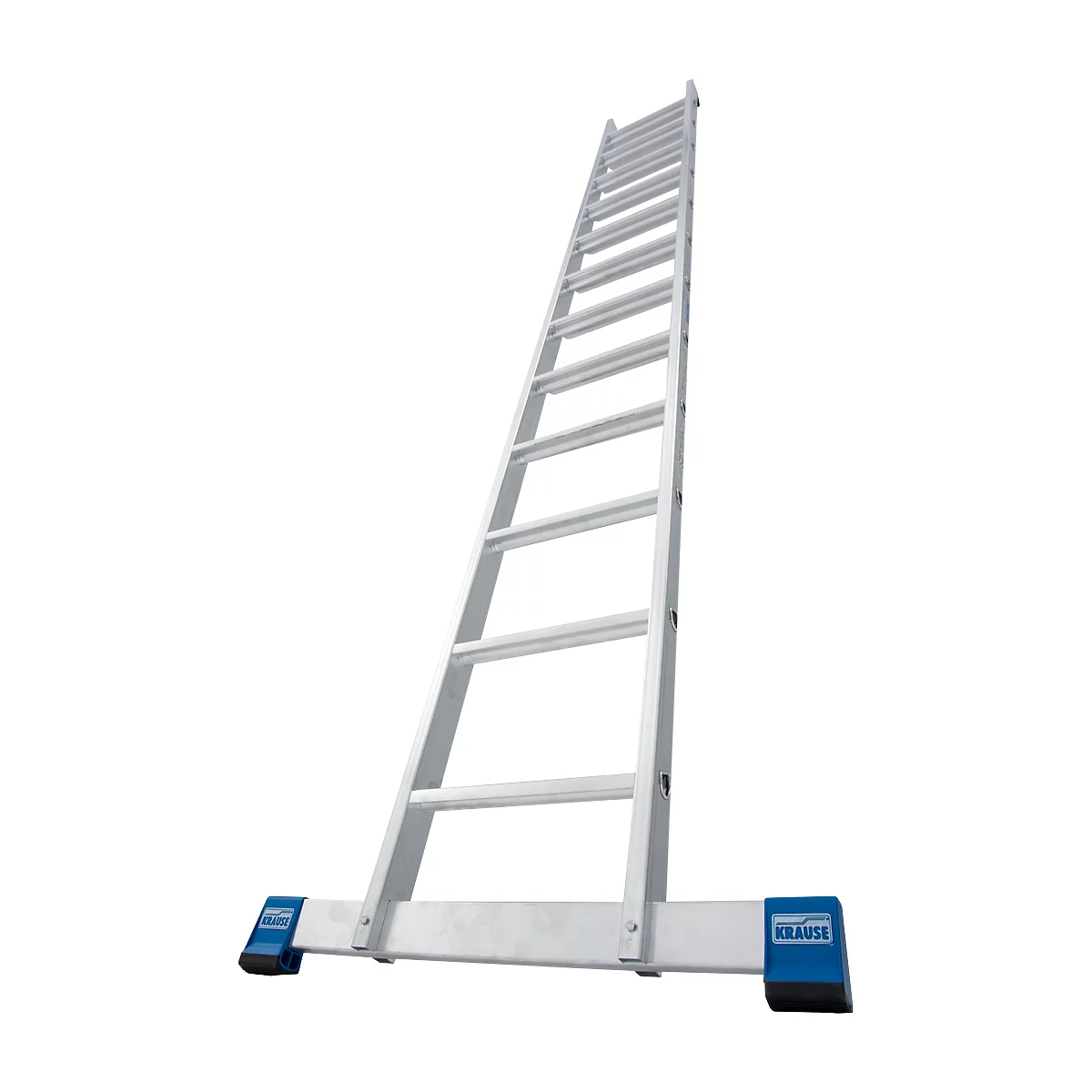 Escalera simple Krause, TRBS 2121-2, altura de trabajo 4100 mm, 12 peldaños de perfil antideslizante con T 80 mm, tacos para los pies, travesaño, aluminio