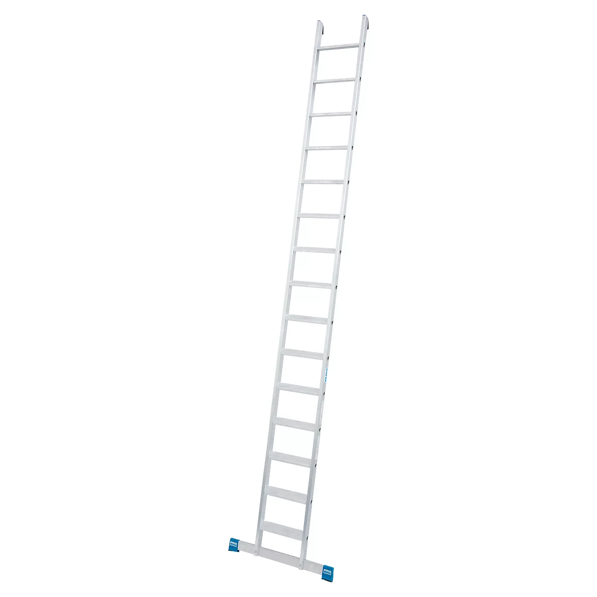 Escalera simple Krause, TRBS 2121-2, altura de trabajo 4800 mm, 15 peldaños de perfil antideslizante con T 80 mm, tacos para los pies, travesaño, aluminio