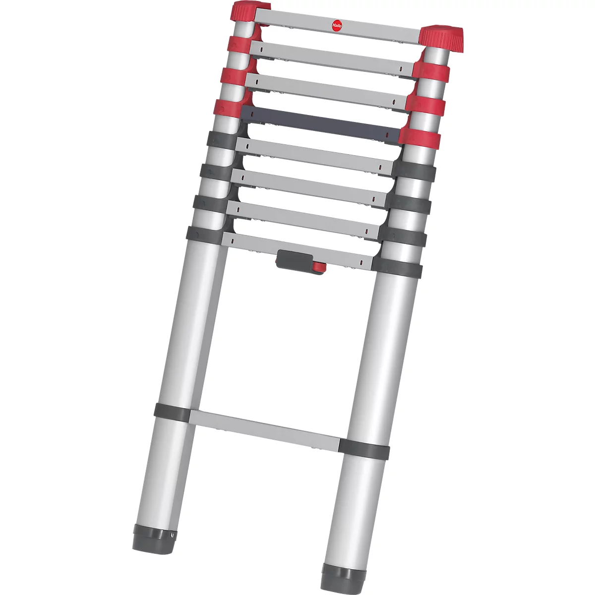 Escalera telescópica Hailo T80 FlexLine, EN 131-6, regulable en altura, desbloqueo con una mano, hasta 150 kg, 9 peldaños