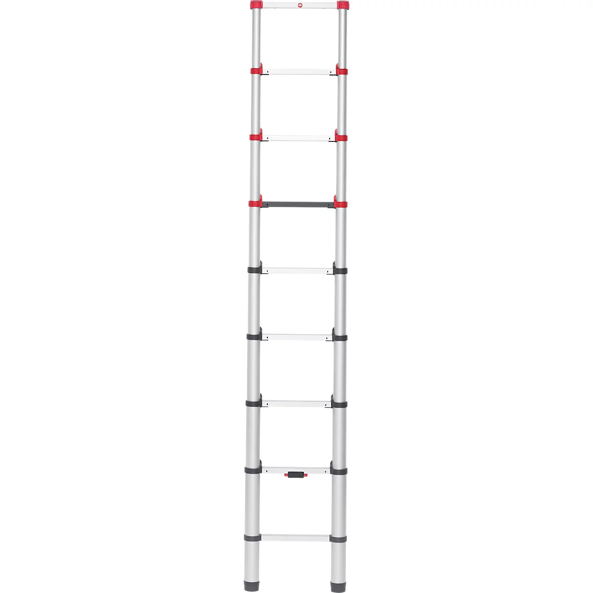 Escalera telescópica Hailo T80 FlexLine, EN 131-6, regulable en altura, desbloqueo con una mano, hasta 150 kg, 9 peldaños