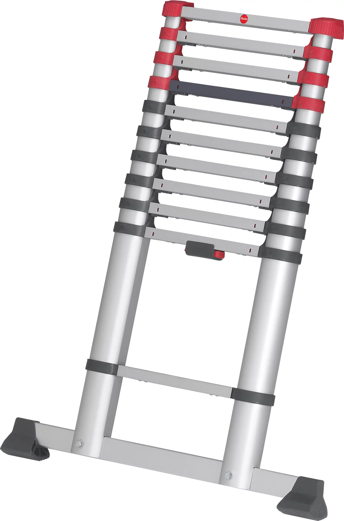 Escalera telescópica Hailo T80 FlexLine, EN 131-6, regulable en altura, desbloqueo con una mano, travesaño, hasta 150 kg, 11 peldaños