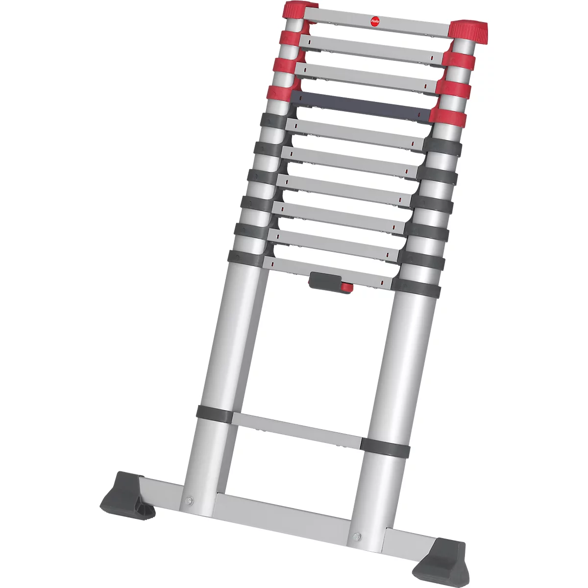 Escalera telescópica Hailo T80 FlexLine, EN 131-6, regulable en altura, desbloqueo con una mano, travesaño, hasta 150 kg, 11 peldaños