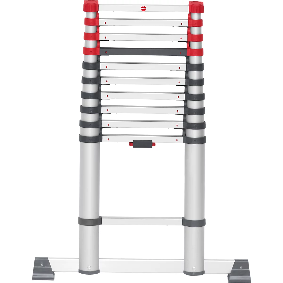 Escalera telescópica Hailo T80 FlexLine, EN 131-6, regulable en altura, desbloqueo con una mano, travesaño, hasta 150 kg, 11 peldaños