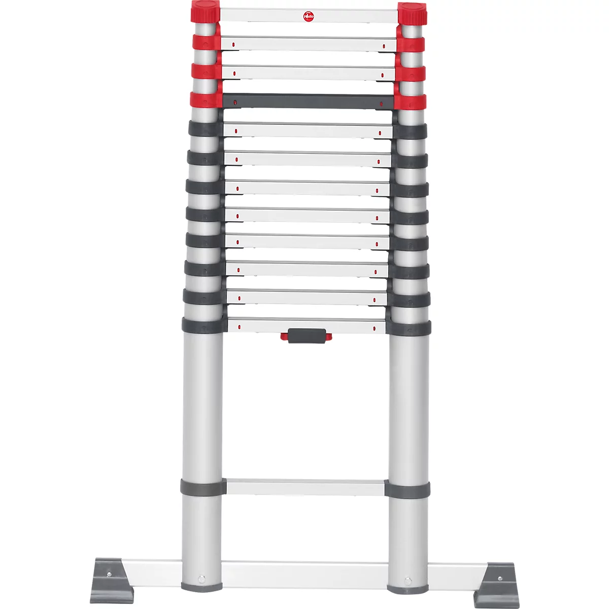 Escalera telescópica Hailo T80 FlexLine, EN 131-6, regulable en altura, desbloqueo con una mano, travesaño, hasta 150 kg, 13 peldaños