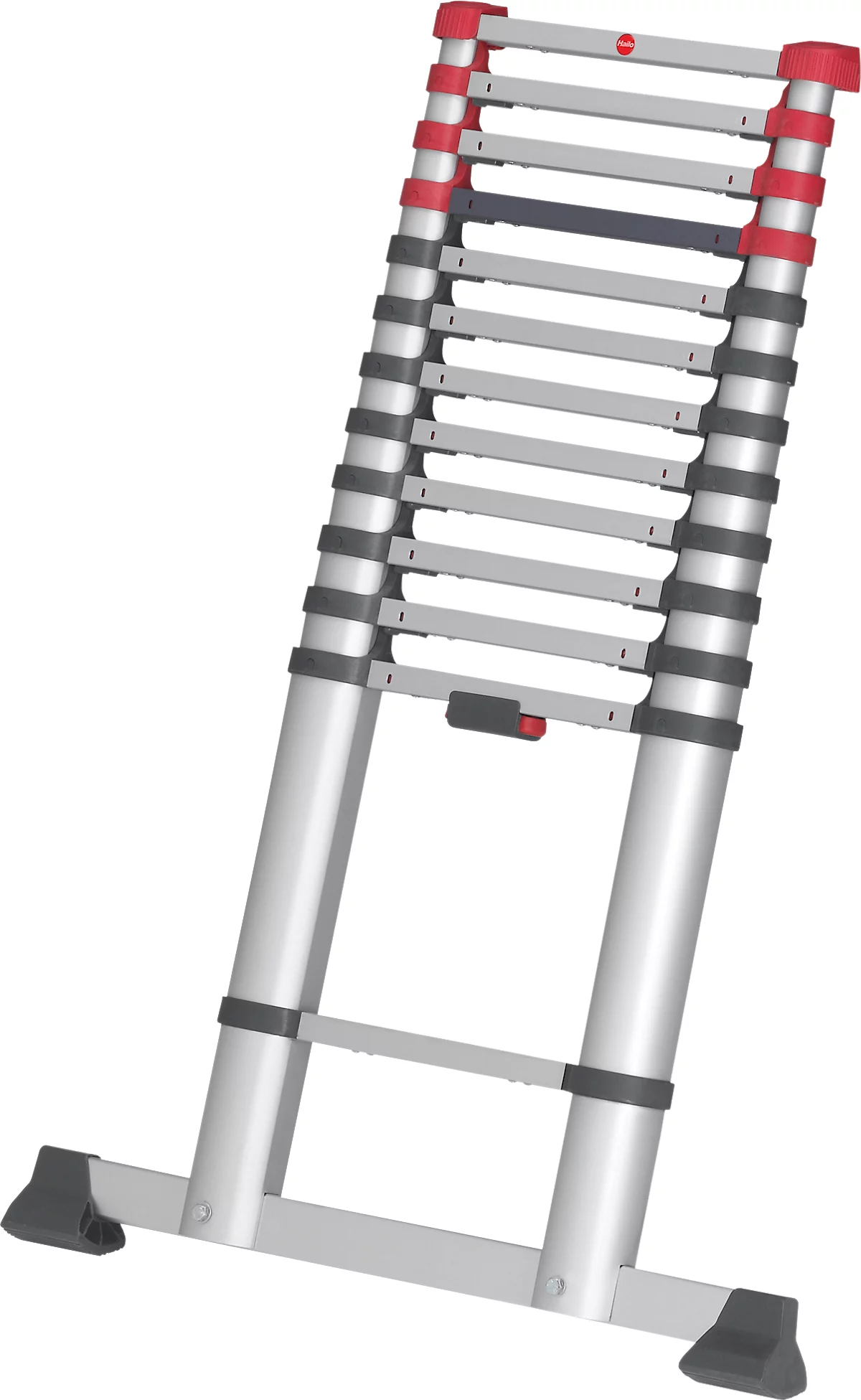 Escalera telescópica Hailo T80 FlexLine, EN 131-6, regulable en altura, desbloqueo con una mano, travesaño, hasta 150 kg, 13 peldaños