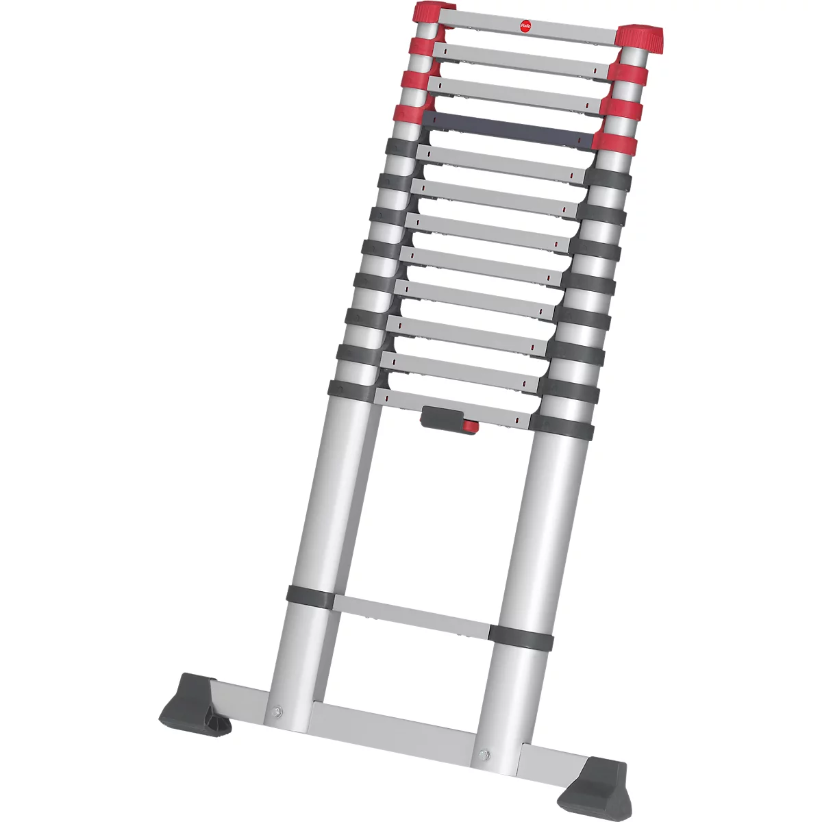 Escalera telescópica Hailo T80 FlexLine, EN 131-6, regulable en altura, desbloqueo con una mano, travesaño, hasta 150 kg, 13 peldaños