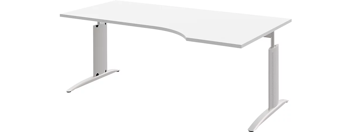 Escritorio BARI, forma libre, extensión derecha, pata en C, An 1800 x P 800 mm, blanco