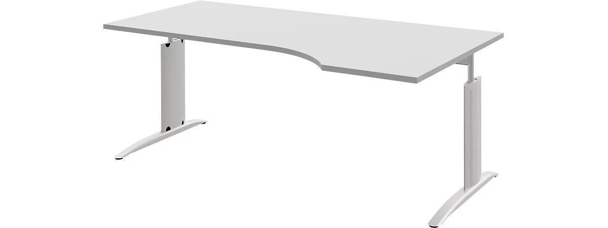 Escritorio BARI, forma libre, extensión derecha, pata en C, An 1800 x P 800 mm, gris claro