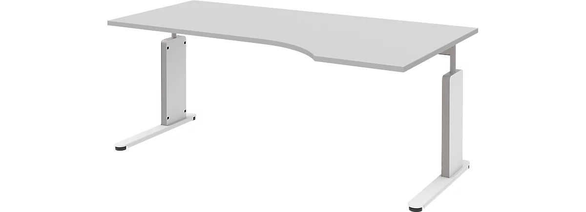 Escritorio BARI, pata en C, Armario de puertas correderas adosado derecha, An 1800 mm, gris claro