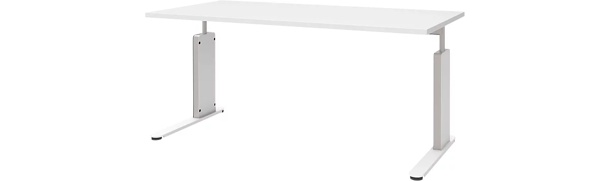 Escritorio BARI, pata en C, forma B, rectangular, An 1600 x P 800 x Al 680 - 820 mm, blanco