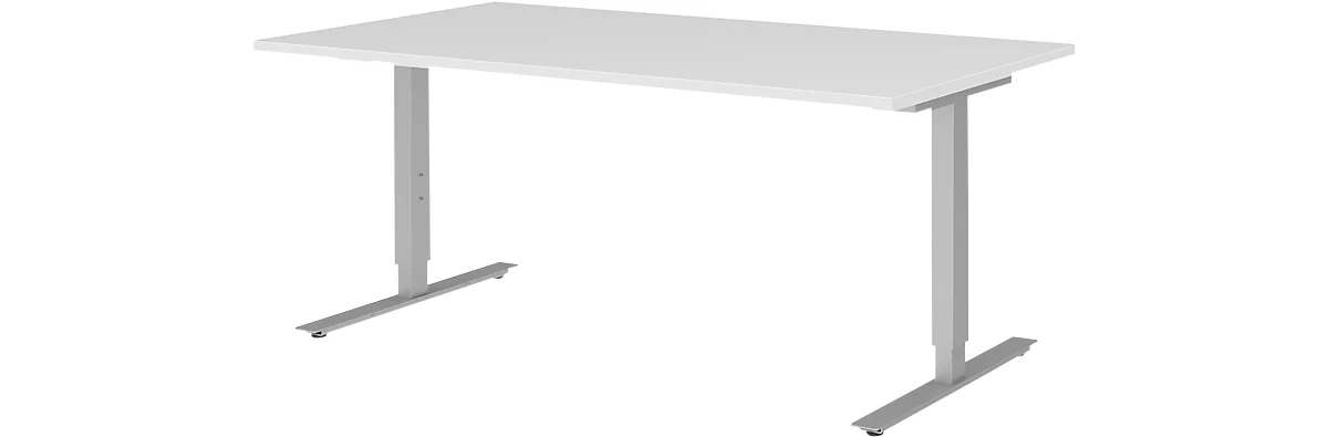 Escritorio BARI, pata en T, rectangular, An 1600 x P 800 x Al 680-820 mm, blanco/aluminio
