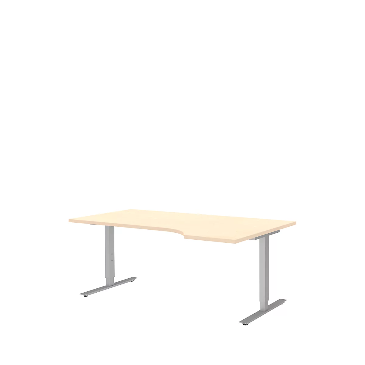 Escritorio con extensión BARI, pata en T, extensión derecha, An 1800 x P 1000/800 x Al 680-820 mm, arce/aluminio