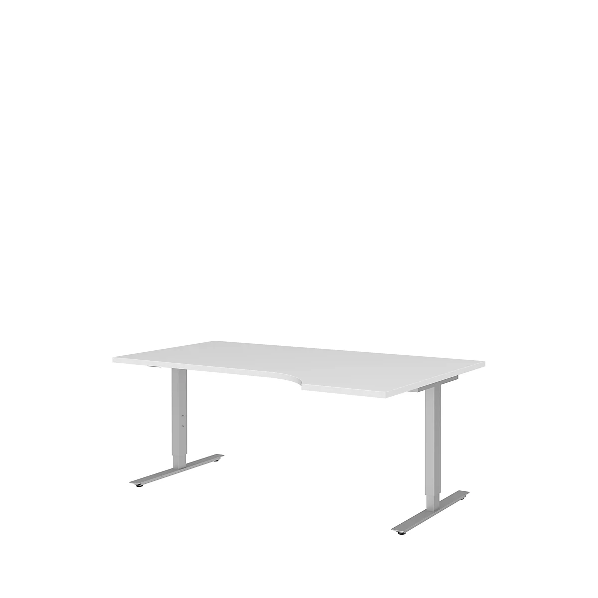 Escritorio con extensión BARI, pata en T, extensión derecha, An 1800 x P 1000/800 x Al 680-820 mm, blanco/aluminio