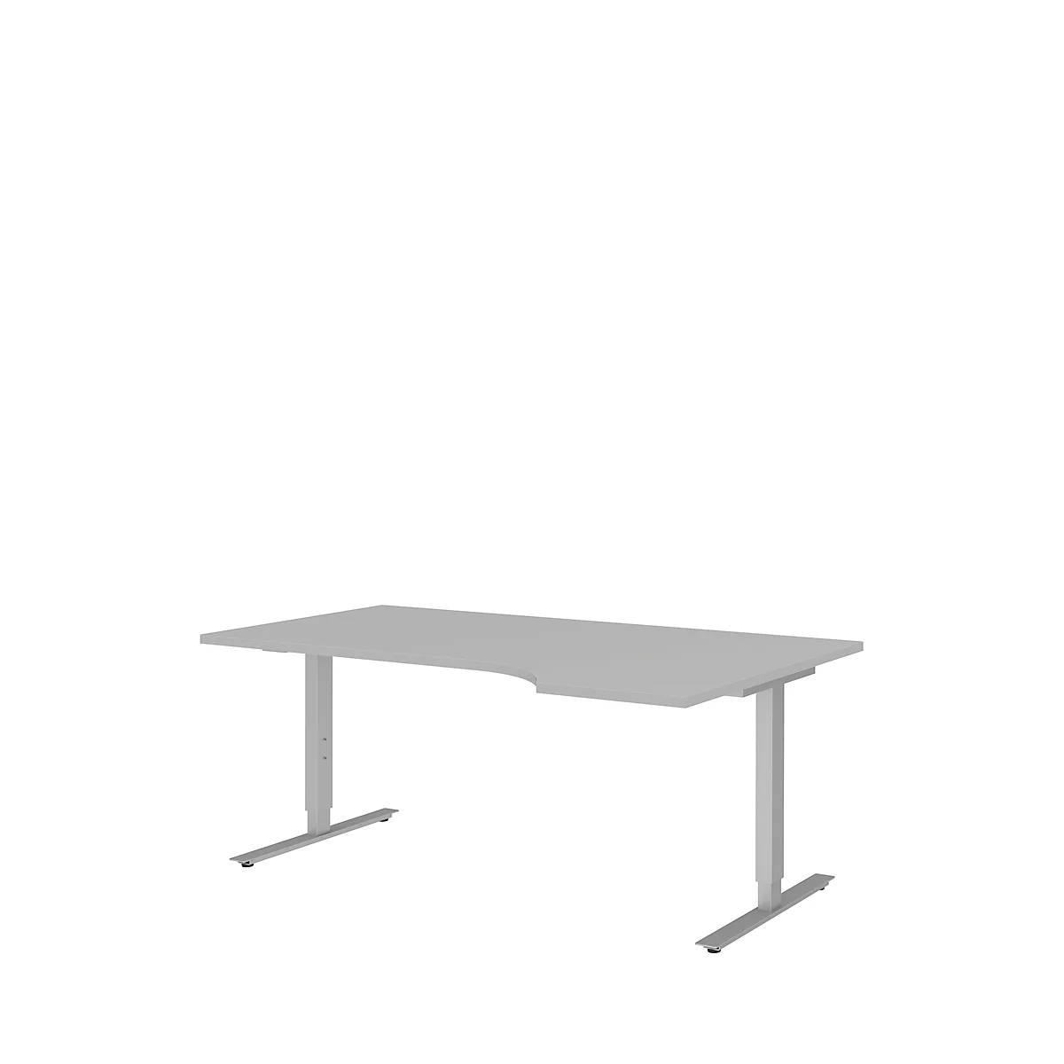 Escritorio con extensión BARI, pata en T, extensión derecha, An 1800 x P 1000/800 x Al 680-820 mm, gris claro/aluminio