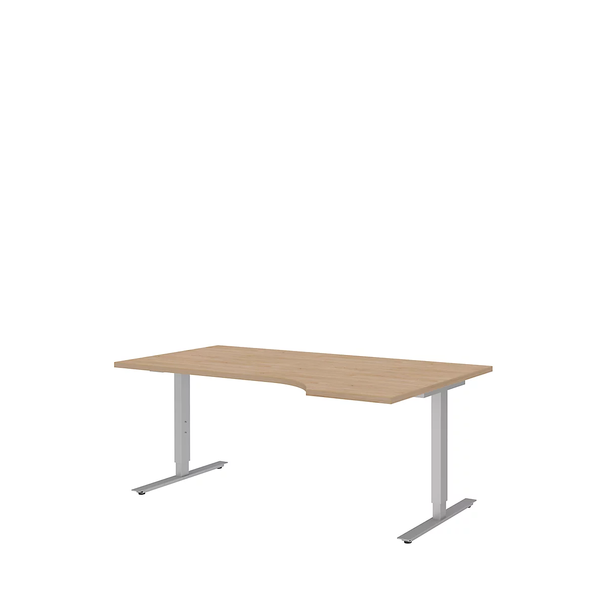 Escritorio con extensión BARI, pata en T, extensión derecha, An 1800 x P 1000/800 x Al 680-820 mm, roble/aluminio