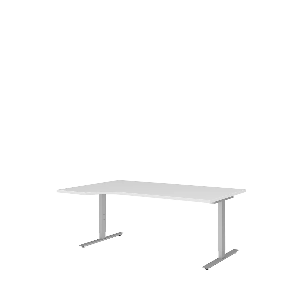 Escritorio con extensión BARI, pata en T, extensión izquierda, An 1800 x P 1000/800 x Al 680-820 mm, blanco/aluminio
