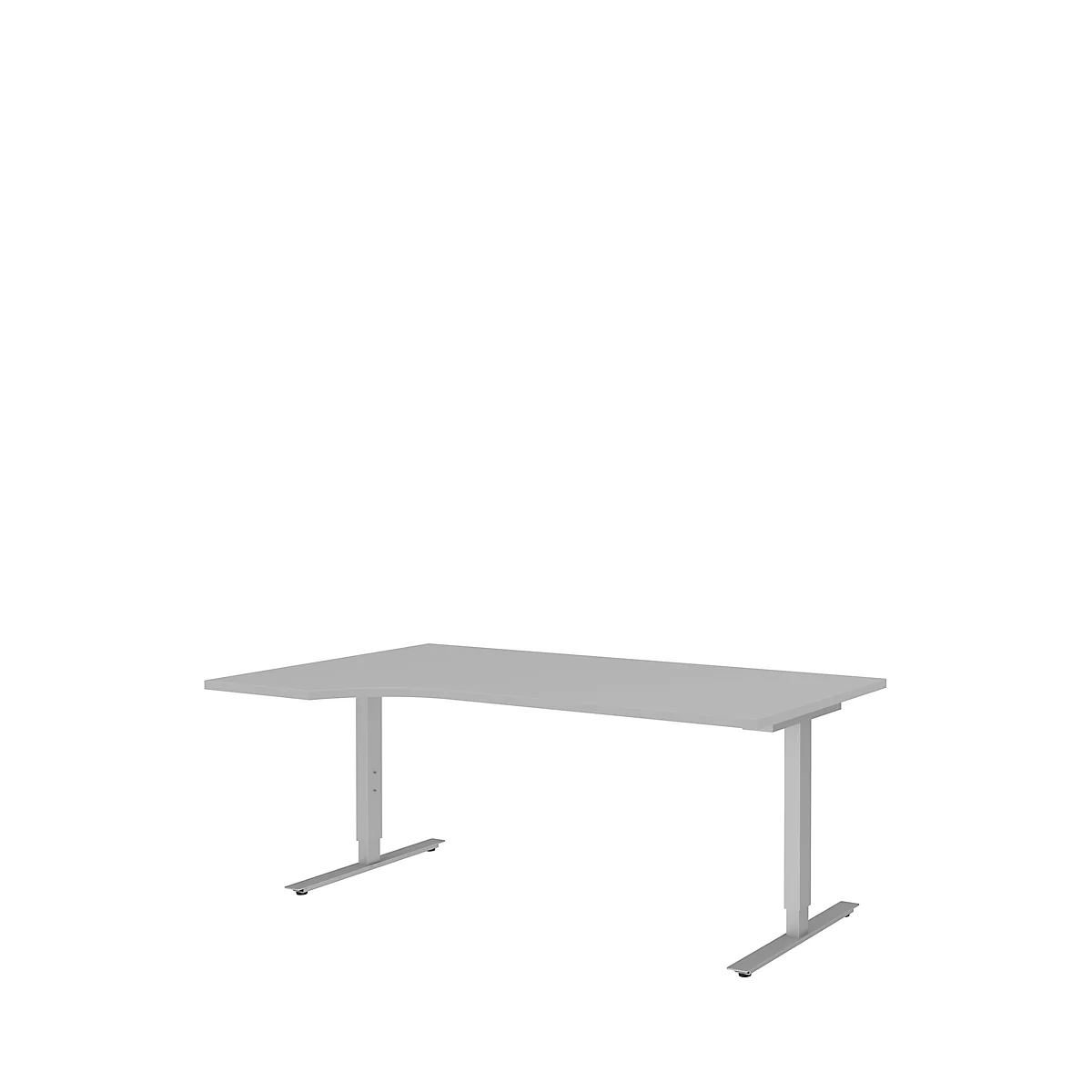 Escritorio con extensión BARI, pata en T, extensión izquierda, An 1800 x P 1000/800 x Al 680-820 mm, gris claro/aluminio