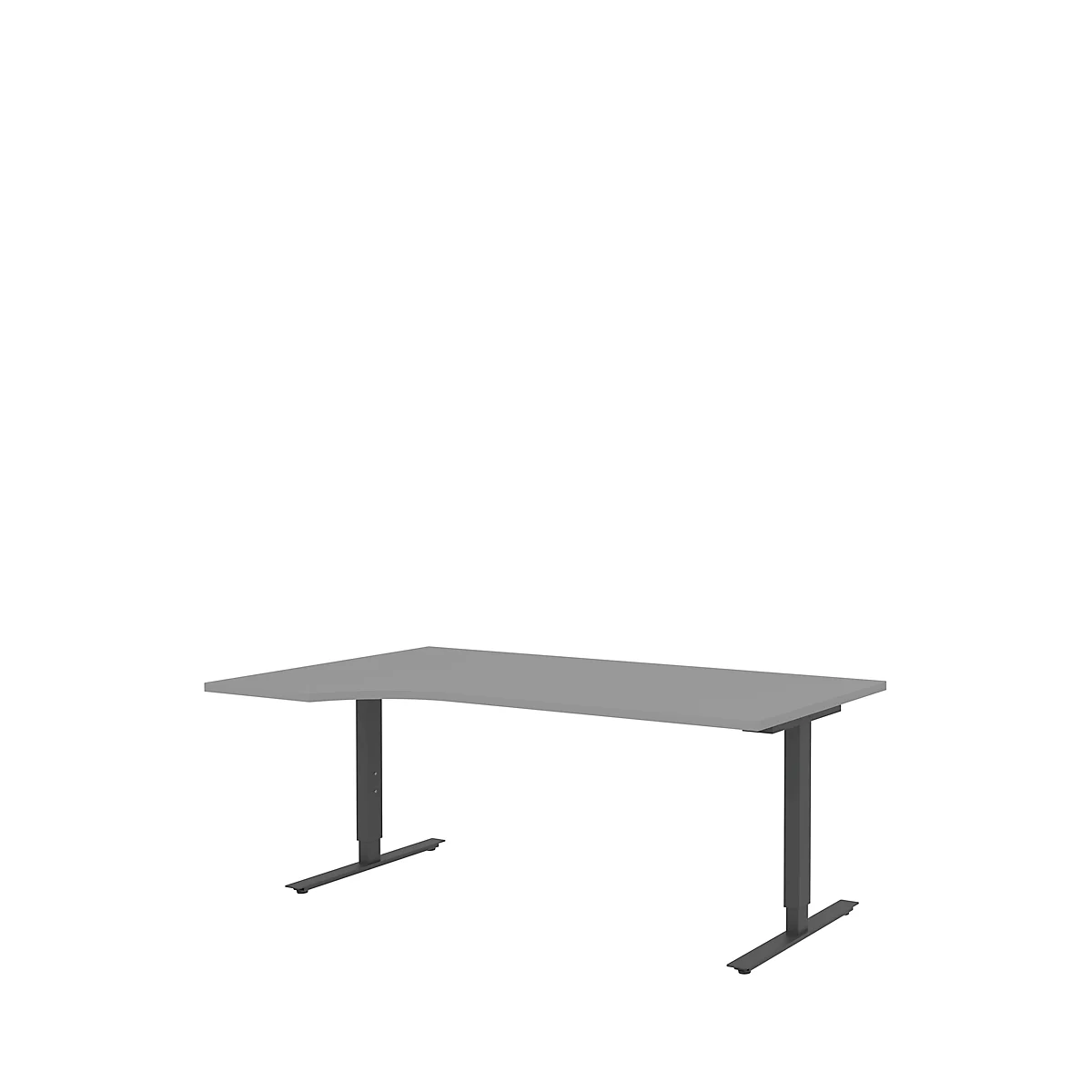 Escritorio con extensión BARI, pata en T, extensión izquierda, An 1800 x P 1000/800 x Al 680-820 mm, gris medio/antracita