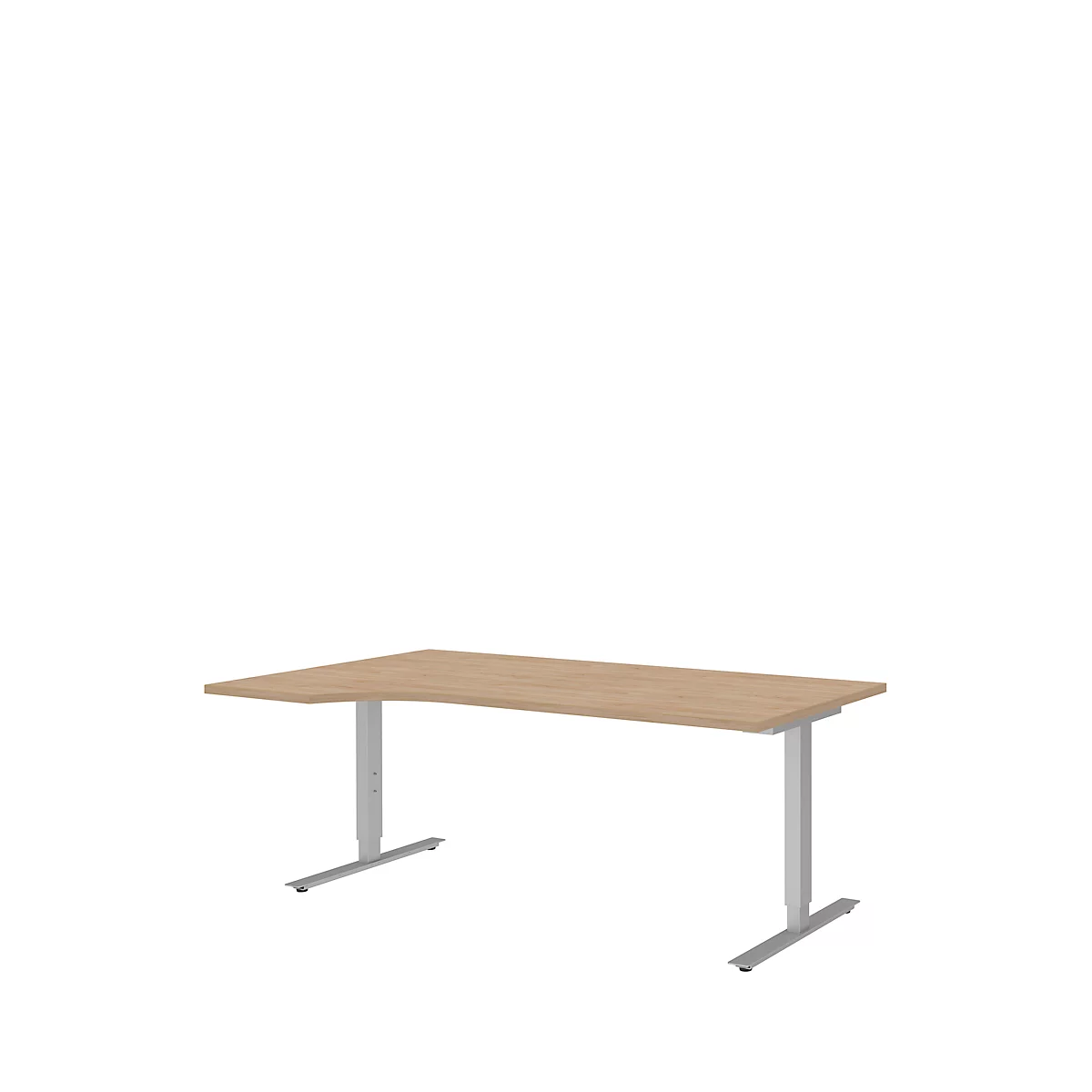 Escritorio con extensión BARI, pata en T, extensión izquierda, An 1800 x P 1000/800 x Al 680-820 mm, roble/aluminio