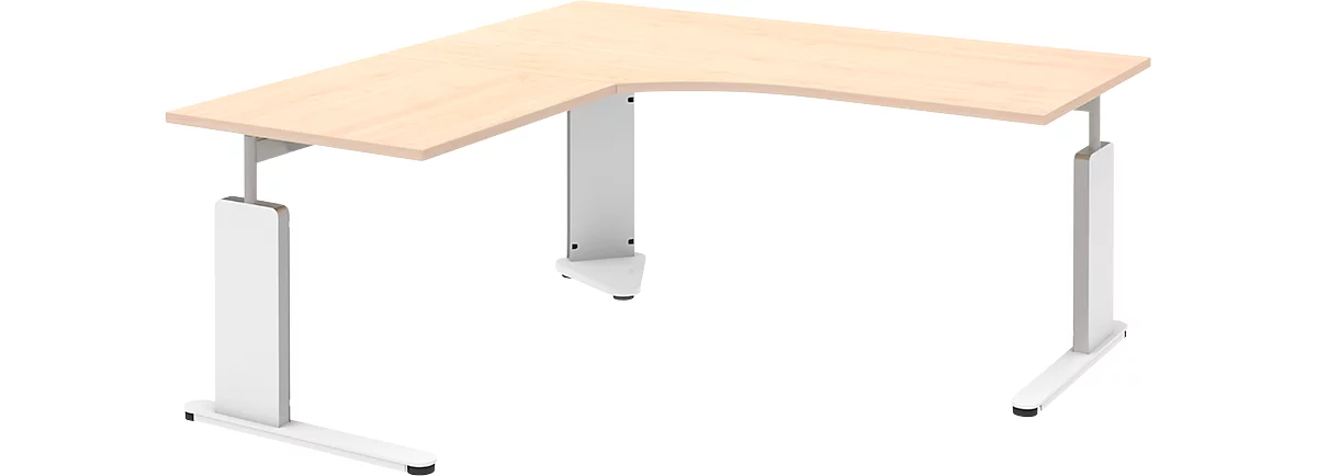 Escritorio con mesa de extensión izquierda BARI, pata en C, forma B, forma libre, An 1800 mm, acabado en arce