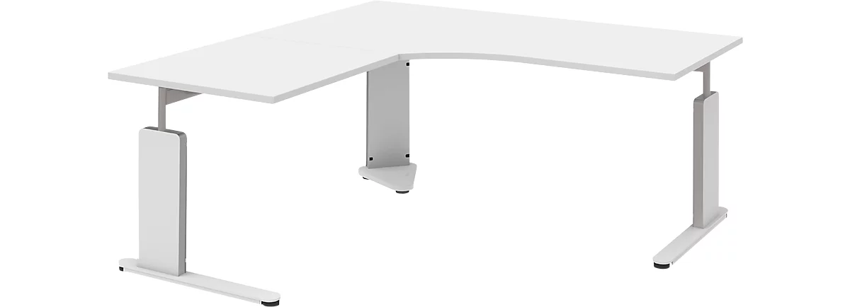 Escritorio con mesa de extensión izquierda BARI, pata en C, forma B, forma libre, An 1800 mm, blanco
