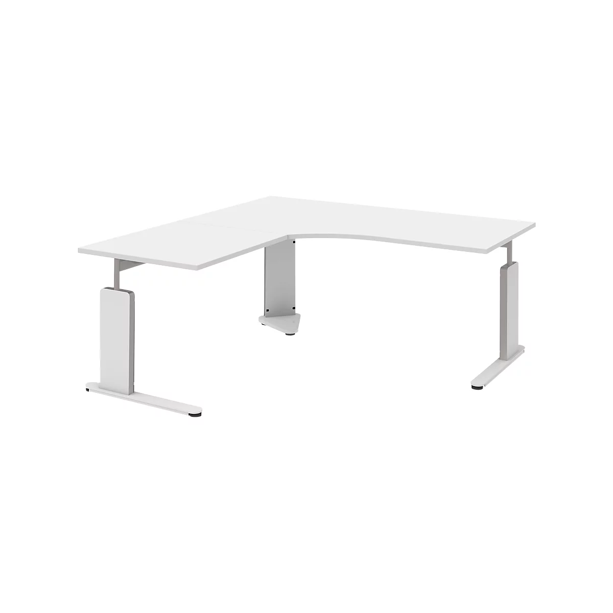 Escritorio con mesa de extensión izquierda BARI, pata en C, forma B, forma libre, An 1800 mm, blanco