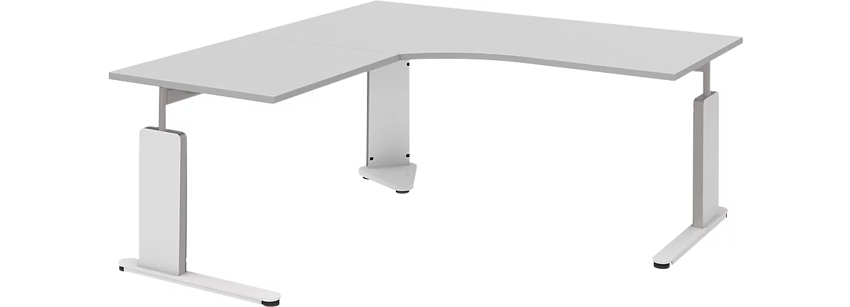 Escritorio con mesa de extensión izquierda BARI, pata en C, forma B, forma libre, An 1800 mm, gris claro