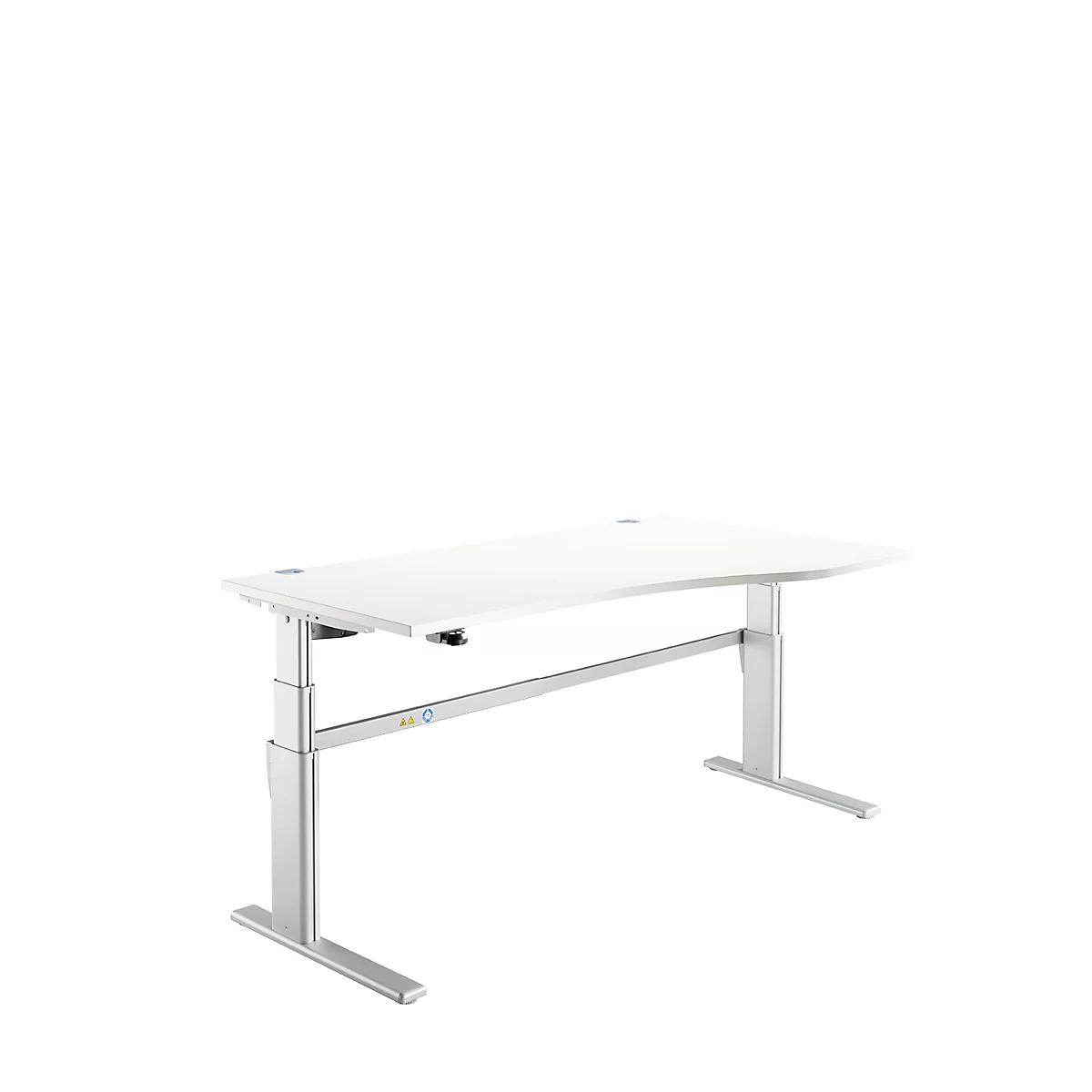 Escritorio confort, regulable eléctricamente en altura, forma libre, fijación a la derecha, pie en C, An 1800 x Pr 1000/800 x Al 655-1305 mm, aluminio blanco/blanco