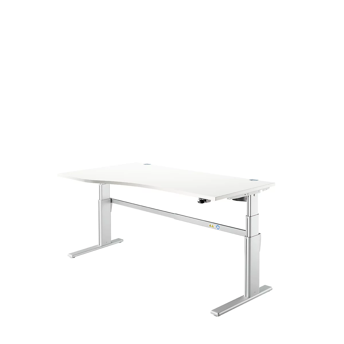 Escritorio confort, regulable eléctricamente en altura, forma libre, fijación a la izquierda, pie en C, An 1800 x Pr 1000,00/800 x Al 655-1305 mm, blanco/aluminio blanco RAL 9006