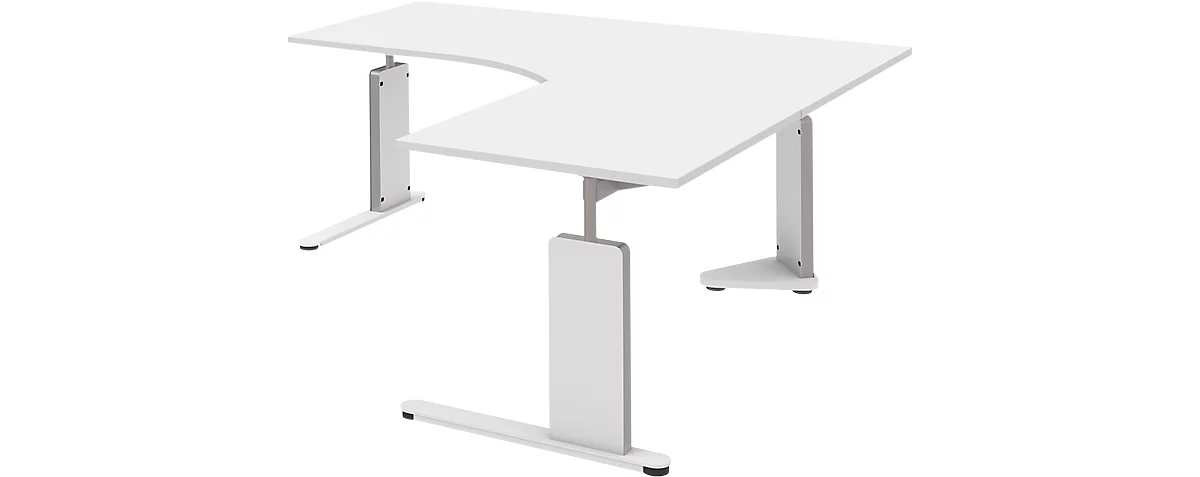 Escritorio, mesa de extensión derecha BARI, pata en C, forma B, forma libre, An 1800 mm, blanco