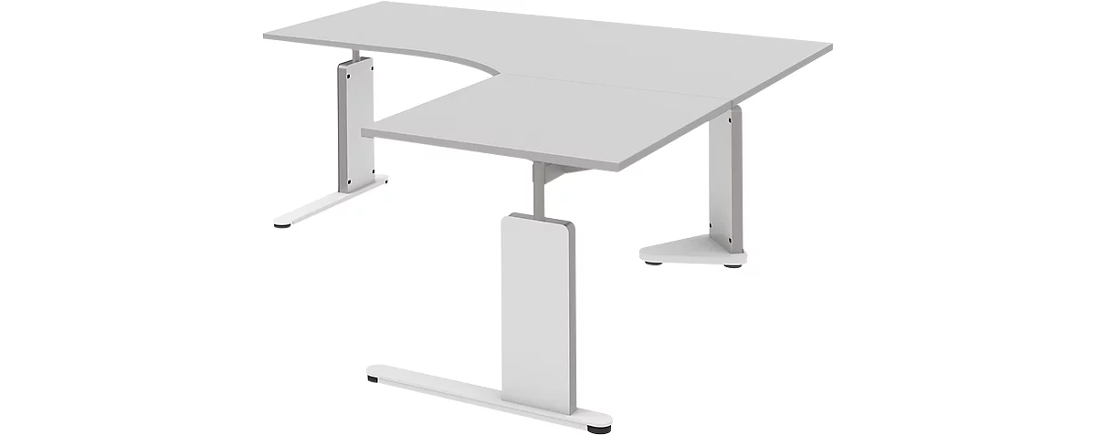 Escritorio, mesa de extensión derecha BARI, pata en C, forma B, forma libre, An 1800 mm, gris claro