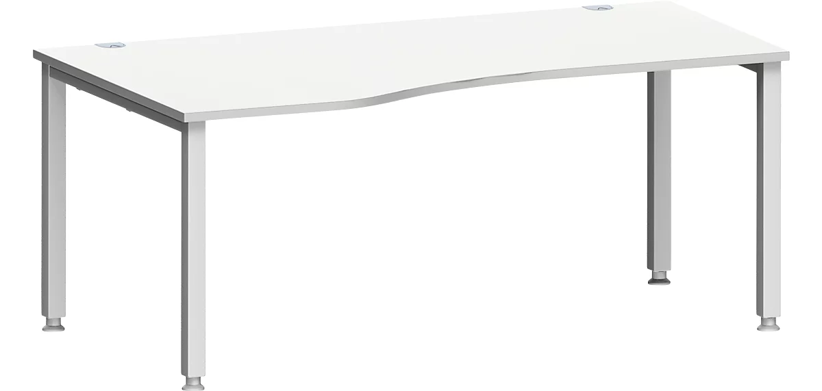 Escritorio MODENA FLEX, forma libre, fijación a la izquierda, tubo cuadrado de 4 patas, An 1800 x P 1000/800 x Al 720-820 mm, aluminio gris claro/blanco