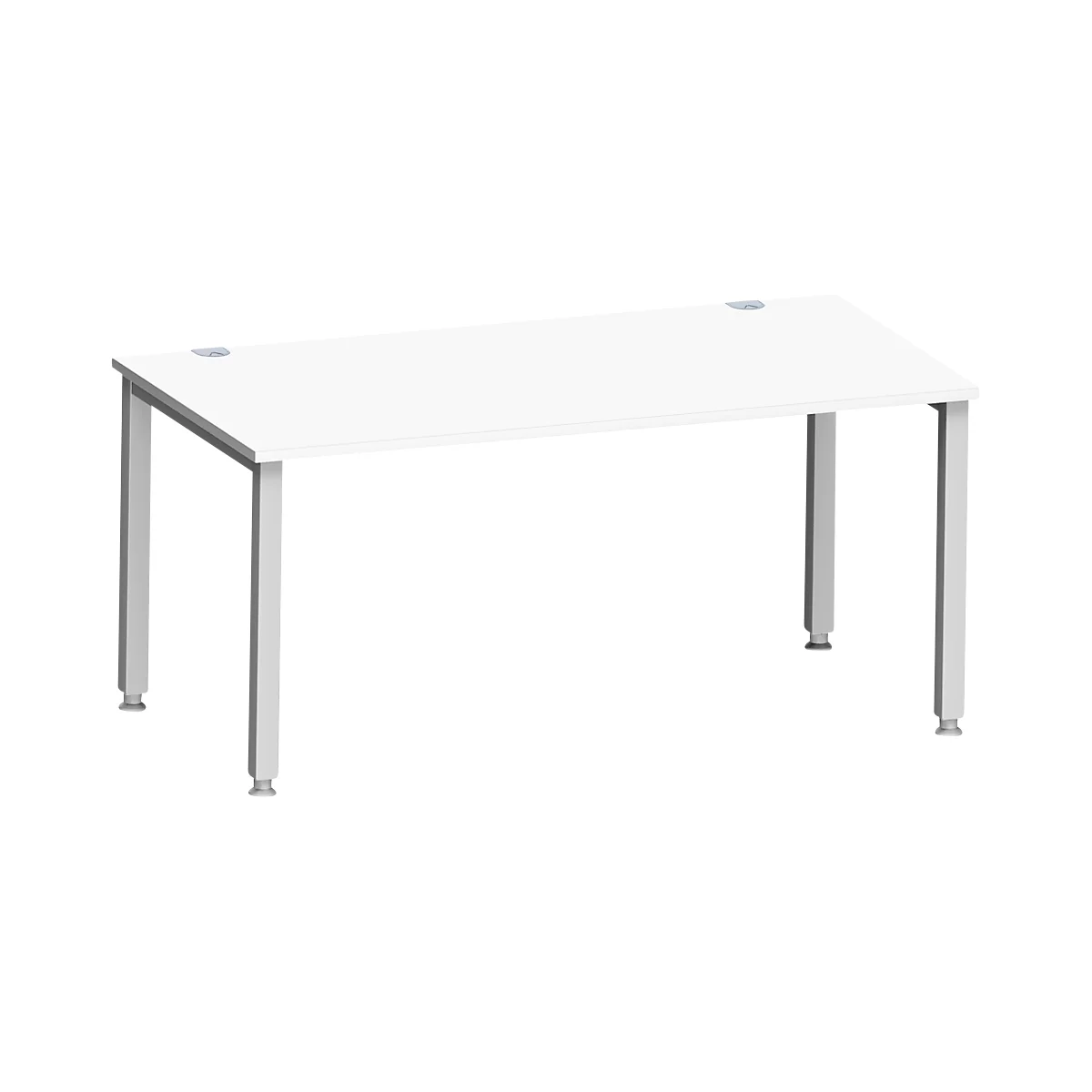 Escritorio MODENA FLEX, rectangular, tubo cuadrado de 4 patas, An 1600 x F 800 x Al 720-820 mm, aluminio blanco/blanco