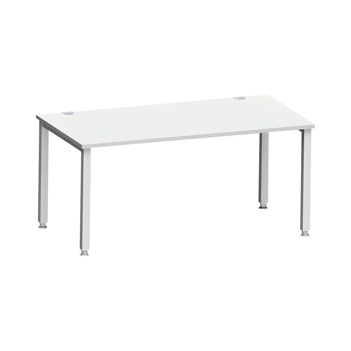 Escritorio MODENA FLEX, rectangular, tubo cuadrado de 4 patas, An 1600 x F 800 x Al 720-820 mm, aluminio gris claro/blanco