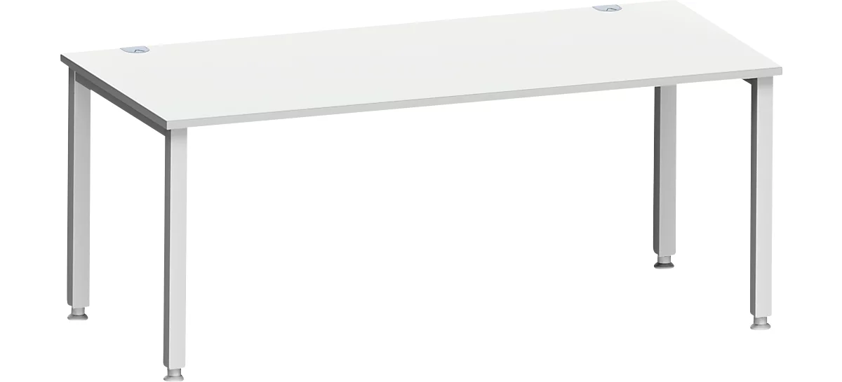 Escritorio MODENA FLEX, rectangular, tubo cuadrado de 4 patas, ancho 1800 x fondo 800 x alto 720-820 mm, aluminio gris claro/blanco