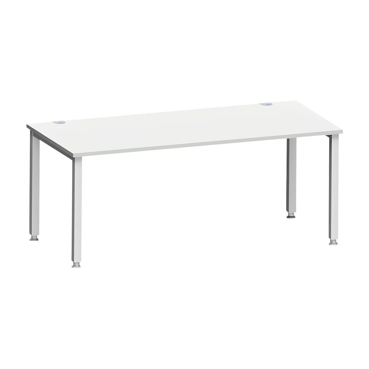 Escritorio MODENA FLEX, rectangular, tubo cuadrado de 4 patas, ancho 1800 x fondo 800 x alto 720-820 mm, aluminio gris claro/blanco