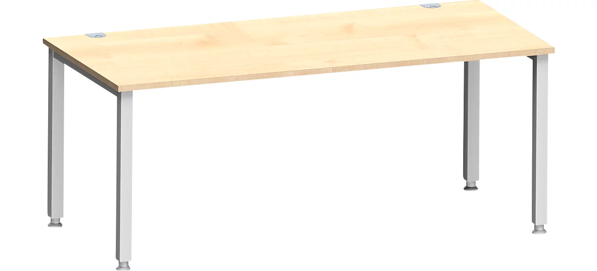 Escritorio MODENA FLEX, rectangular, tubo cuadrado de 4 patas, ancho 1800 x fondo 800 x alto 720-820 mm, arce/aluminio blanco