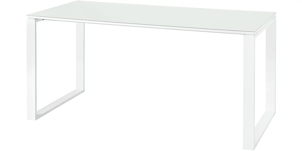 Escritorio MONTERIA, rectangular, recubrimiento de vidrio, base de patín, An 1600 x P 800 mm, blanco
