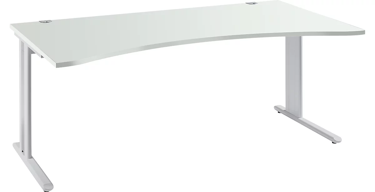 Escritorio Planova Basic, con tablero tipo cabina de mandos, pata en C, An 1800 mm, An 800/1000 mm, gris luminoso/aluminio blanco 