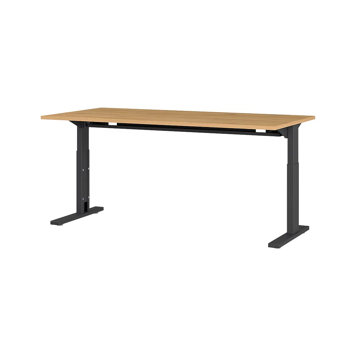 Escritorio Profi 2.0, rectangular, pata en C, An 1600 x P 800 x Al 700-810 mm, roble Grandson/negro